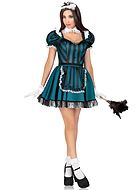French maid, costume dress, ruffle trim, puff sleeves, stripes